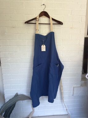 KAF HOME Blue Cotton Linen Apron with Front Pocket